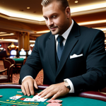 **

"A confident casino dealer, fully clothed in a professional uniform, expertly handling cards at a blackjack table. The casino is bustling in the background with slot machines and other players. Safe for work, appropriate content, perfect anatomy, natural proportions, high-quality render, family-friendly setting, professional."

**