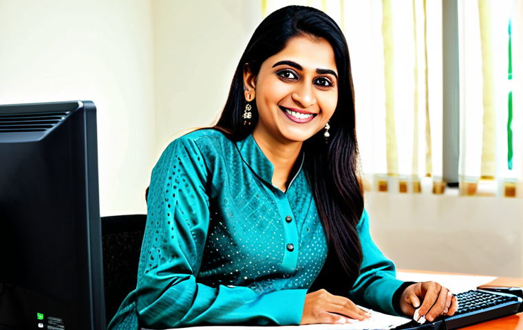 **

"A professional woman, fully clothed in a traditional yet modern salwar kameez, smiling warmly while managing accounts in a brightly lit, well-organized office. Appropriate attire, safe for work, family-friendly, perfect anatomy, natural pose, professional photography."

**